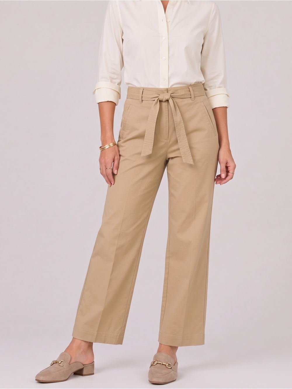 NWT TALBOTS Khaki Tie Belt Pants